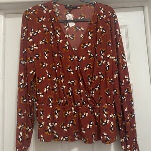Banana Republic Rust Floral Wrap Blouse